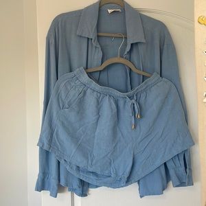 Baby blue shirt short set